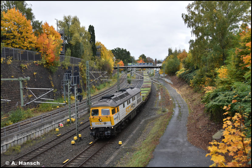 232 446-5 (SGL V300.18) war heute mit einem Arbeitszug nach Luth. Wittenberg unterwegs und konnte in der herbstlichen Einfahrt des Chemnitzer Hbf. fotografiert werden