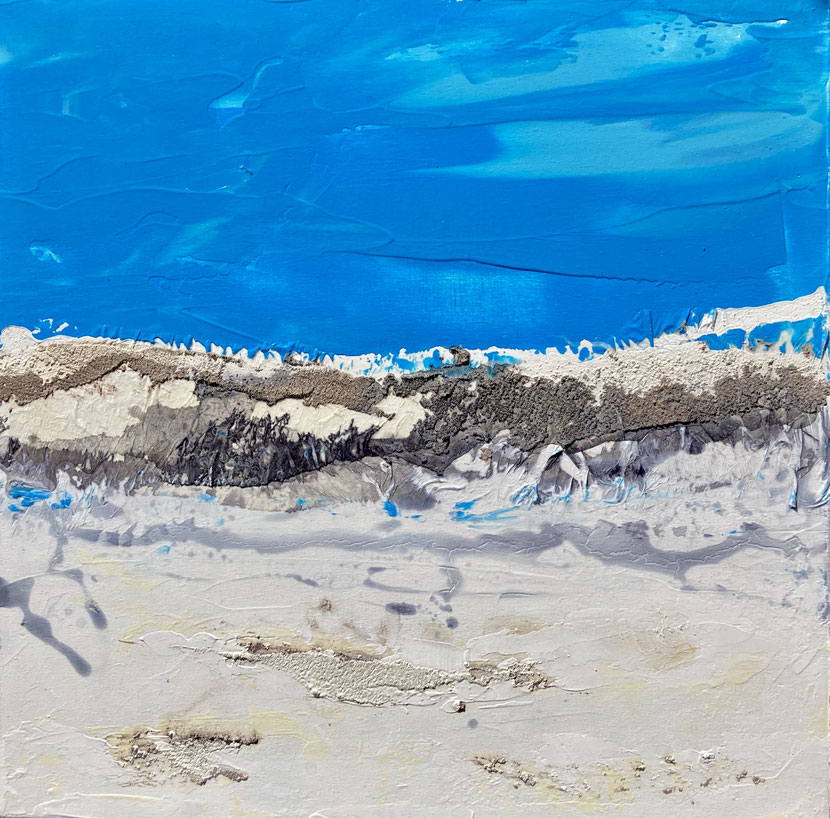 Acryl mit Beize Sand und Seidenpapier  50 x 50 x 4 cm