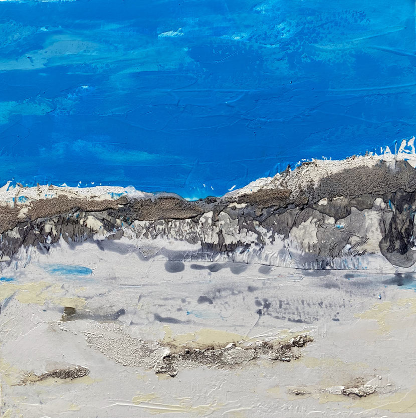 Acryl mit Beize Sand und Seidenpapier  50 x 50 x4 cm