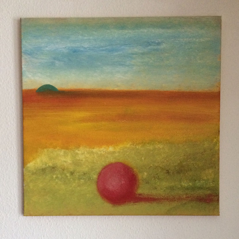 Original-Werk "Das rote Knäuel" Künstlerin Karin Busch, Acryl auf Leinwand, Schwamm-Technik