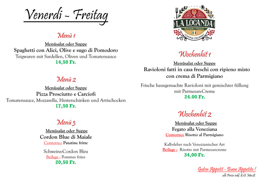 Unsere Mittagsmenü für Freitag den 07.11.2025