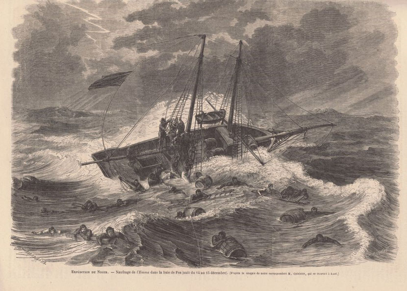 Naufrage de l'Emma d'après le croquis de M.Cuisinier qui se trouvait à bord, dans Le Monde illustré du 31/12/1864  