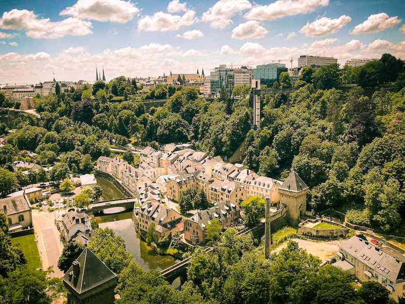 Luxembourg City, lower and upper city seen from the Red Bridge in Luxembourg