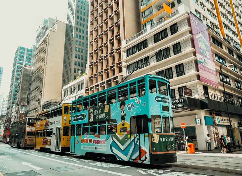 vintage double deck trams that you can find only in Hong Kong 