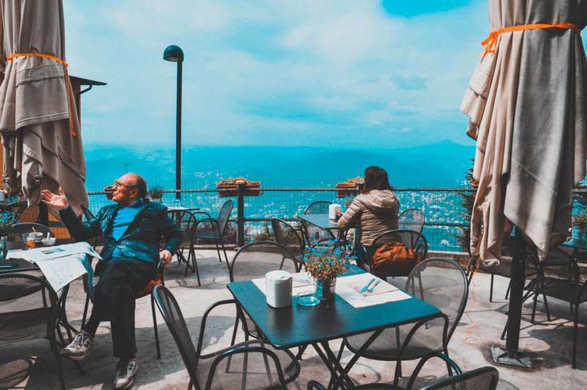 a lovely cafe with a panoramic view in Brunate, that you can visit if you take a funicular from Como city 