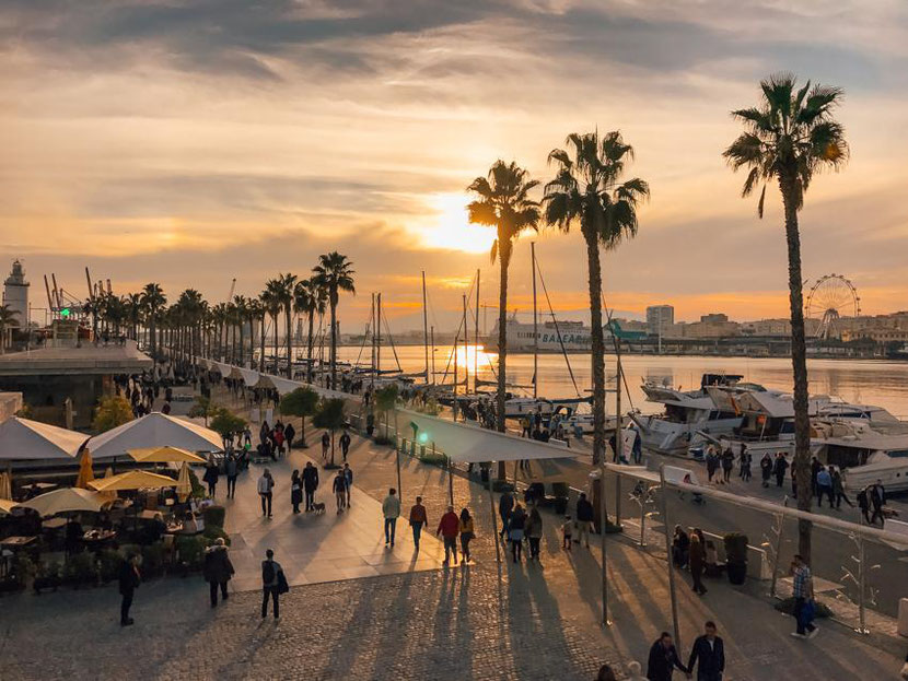 here is how a waterfront promenade in Malaga looks in winter