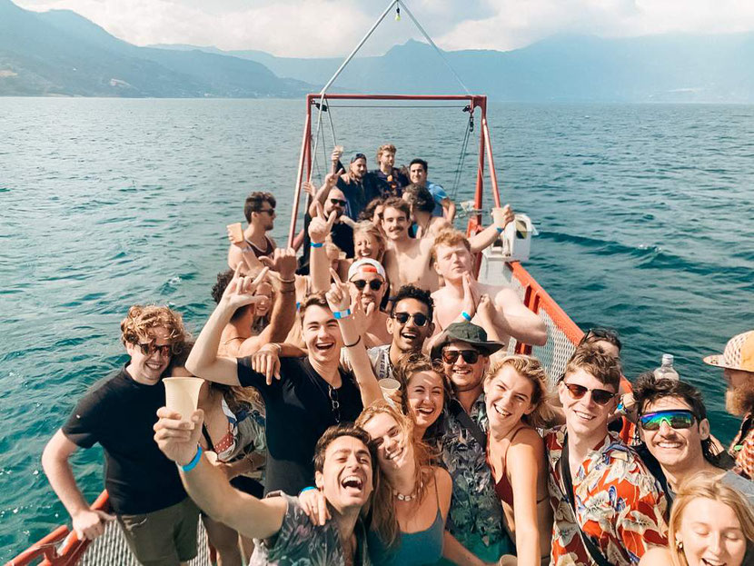 boat party in Guatemala 