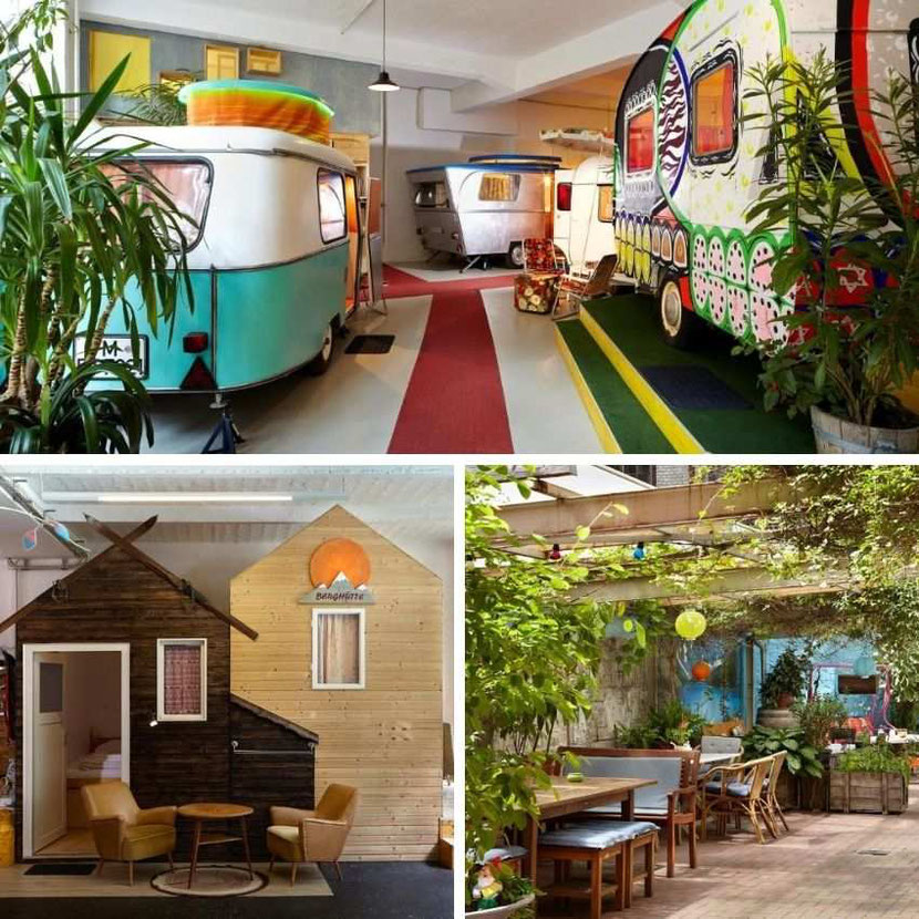 a cool hotel in Berlin with a camping and caravanning theme 