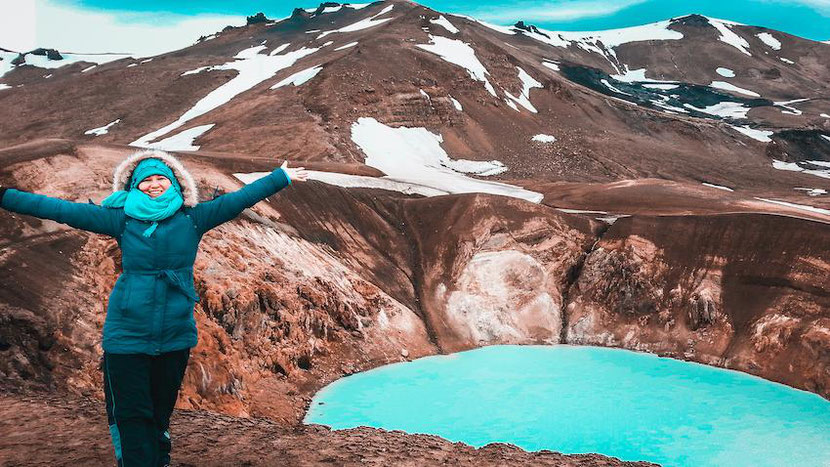 it's happy me when I reached the volcano in Iceland