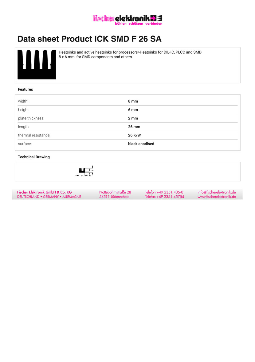 ICK-SMD-F-26-SA（ICKSMDF26SA）| 表面実装デバイス用ヒートシンク| Fischer Elektronik