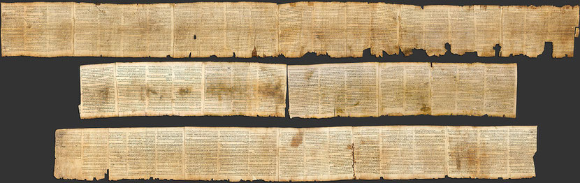 Le grand livre d'Isaïe, long de 7 m retrouvé dans le grotte n°1 à Qumrân.