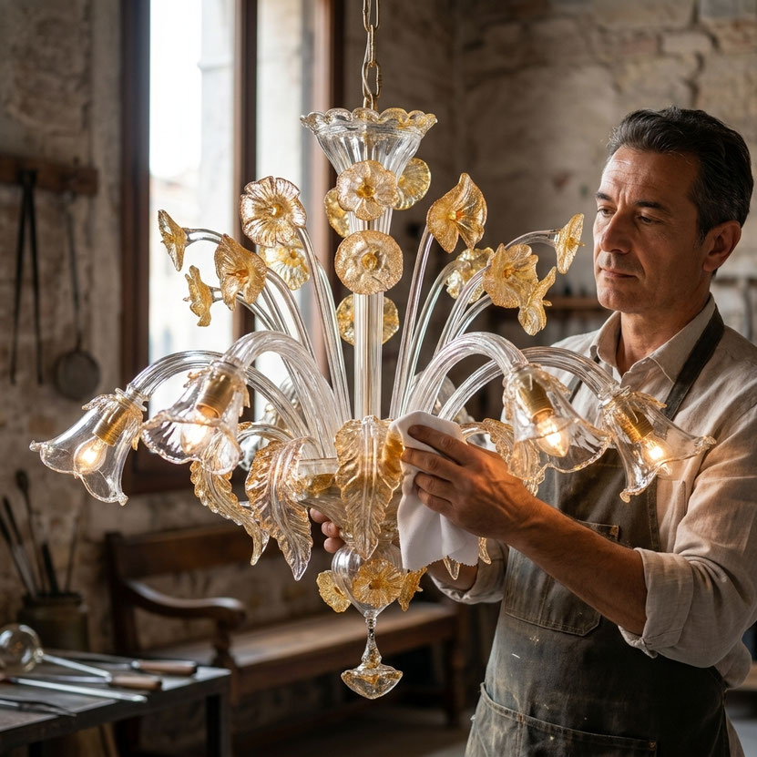 Lampadario classico Le Calle in vetro di Murano lavorato a mano per villa di lusso veneziana