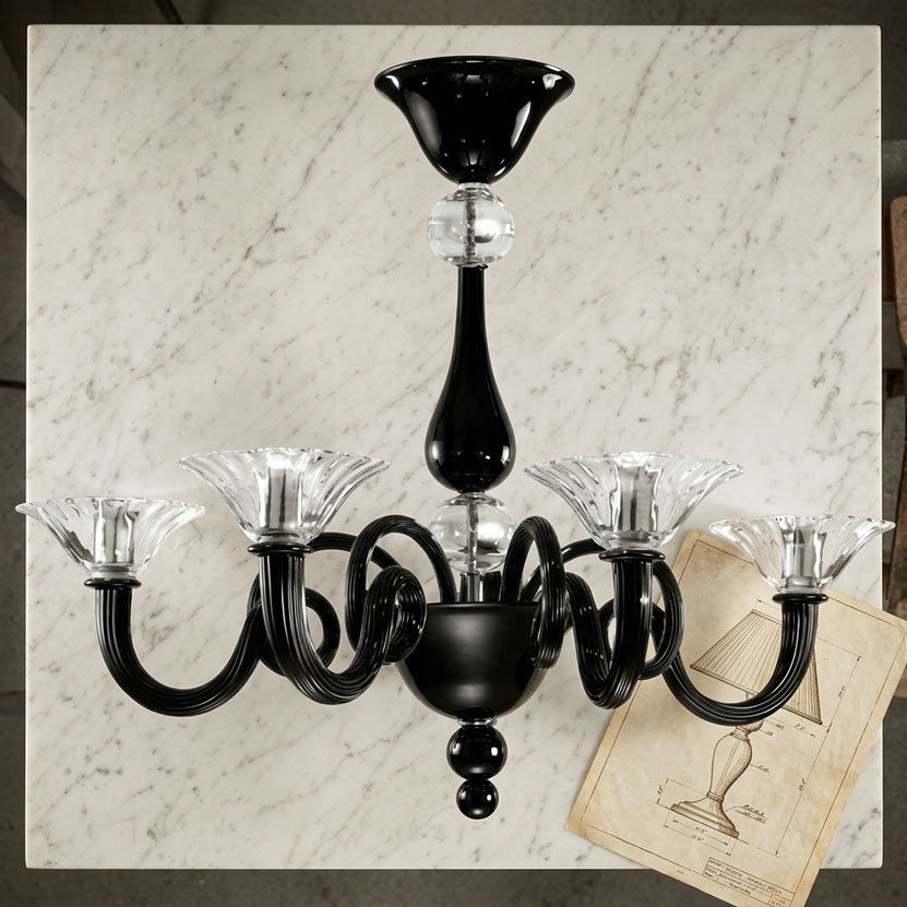 lampadario Murano moderno Hermes con luci verso l alto