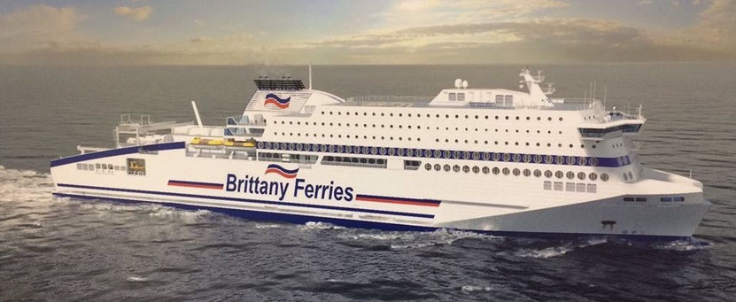 Vue d'artiste du nouveau navire de Brittany Ferries qui sera baptisé M/V Honfleur en avril 2019