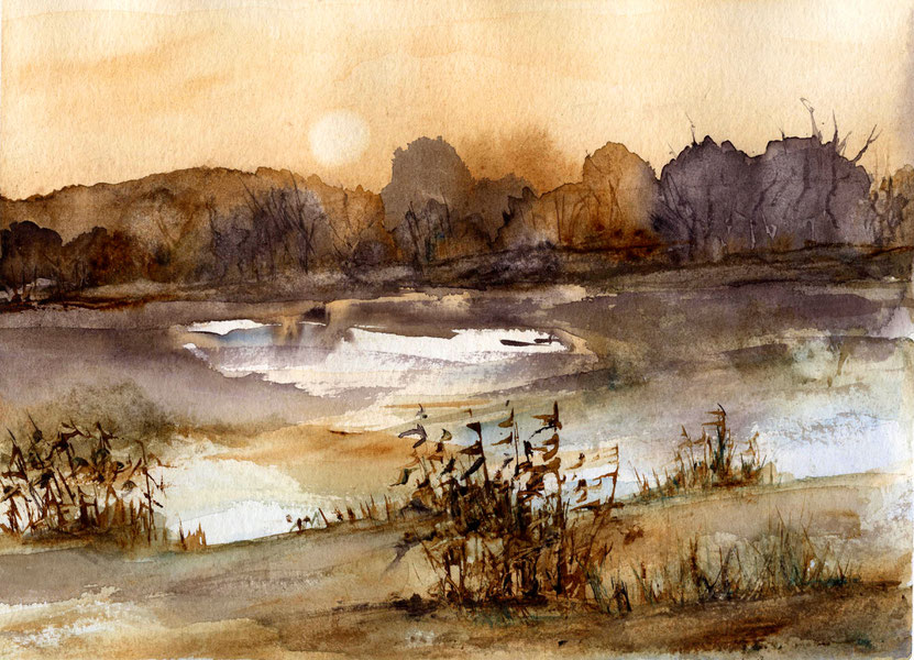 Am Wasser, Aquarell, 25 x 20 cm, 2023