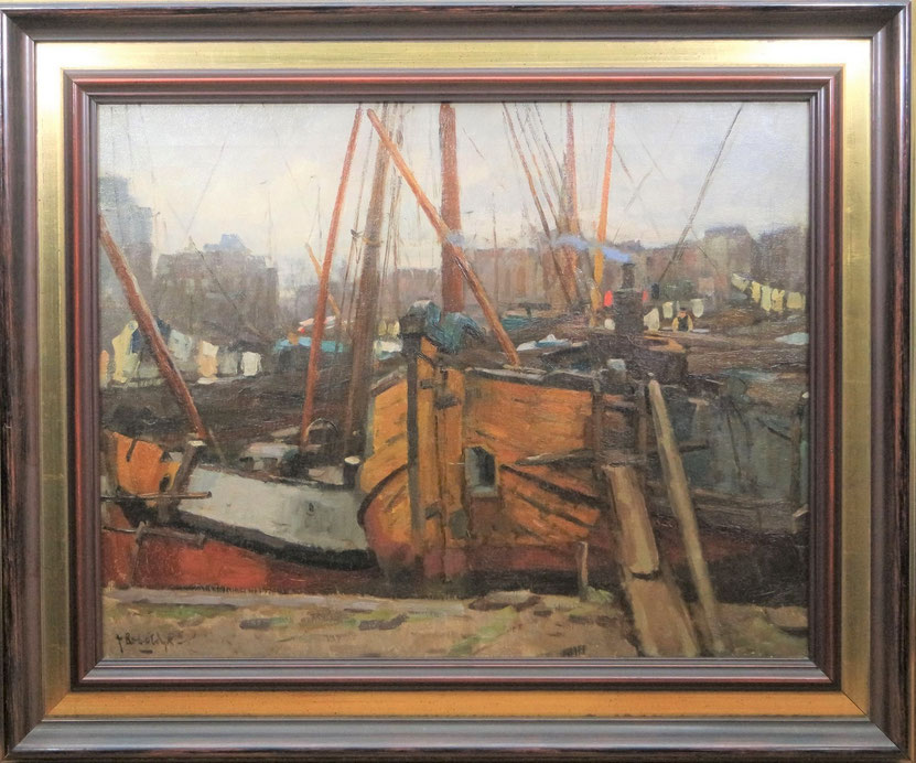 te_koop_aangeboden_een_amsterdams_havengezicht_"westerdok"_van_de_nederlandse_kunstschilder_felicien_bobeldijk_1876-1964
