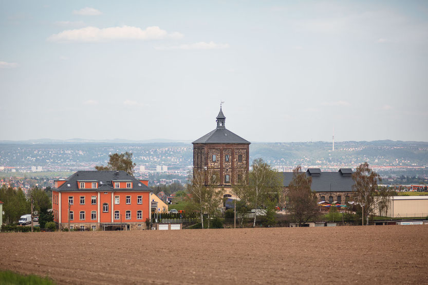 Malakowturm am Marienschacht der Zeche Freiherrlich von Burgker Steinkohlen- und Eisenhüttenwerk in Bannewitz