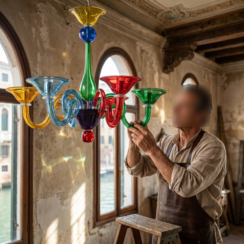lampadario Murano moderno Celine con colori brillanti
