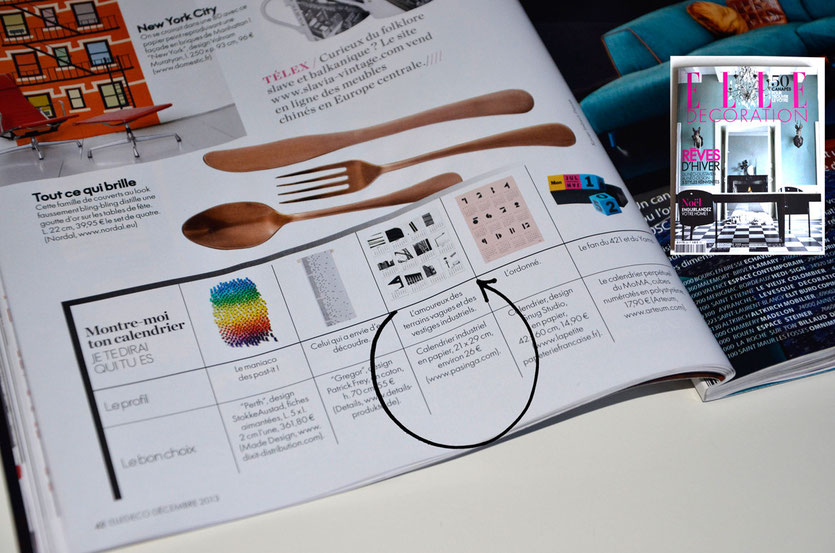 PASiNGA 2014 industrial calendar deisgn in Elle Decor News of Elle Decoration France page 42