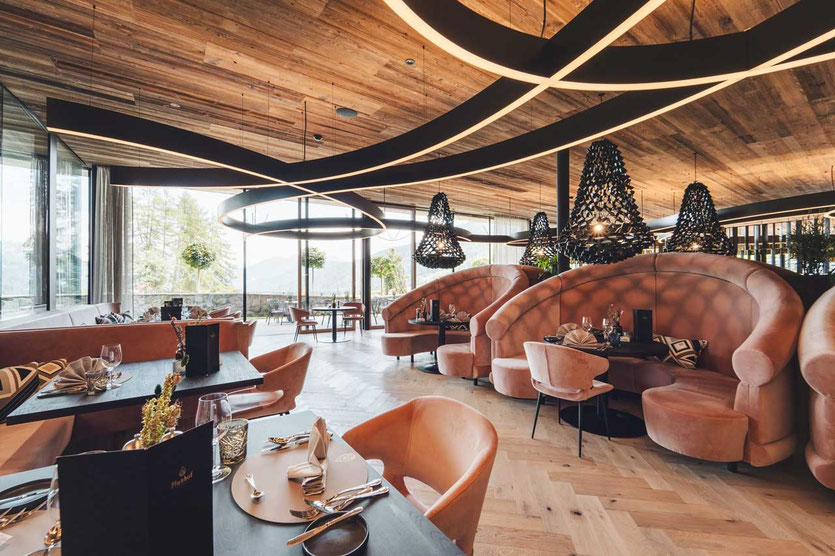 Restaurantbereich Wellnesshotel Plunhof Südtirol
