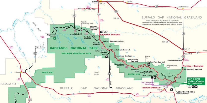 Badlands Nationalpark Karte