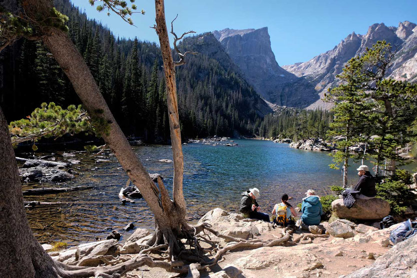 Hikers at Bear Lake Rocky mountains NP