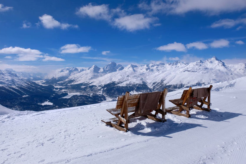 Muottas Muragl Aussichtsberg Winterwanderwege St. Moritz und Oberengadin
