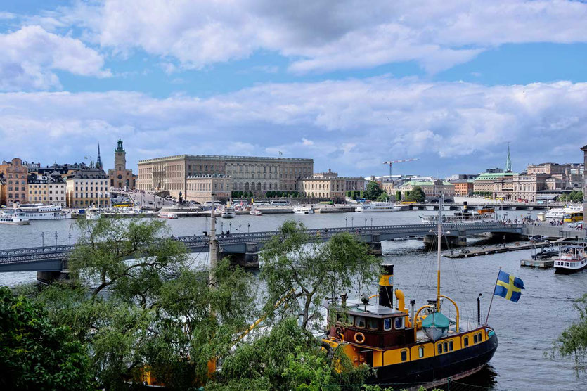 Blick von Skeppsholmen auf das Herz der Stadt Stockholm