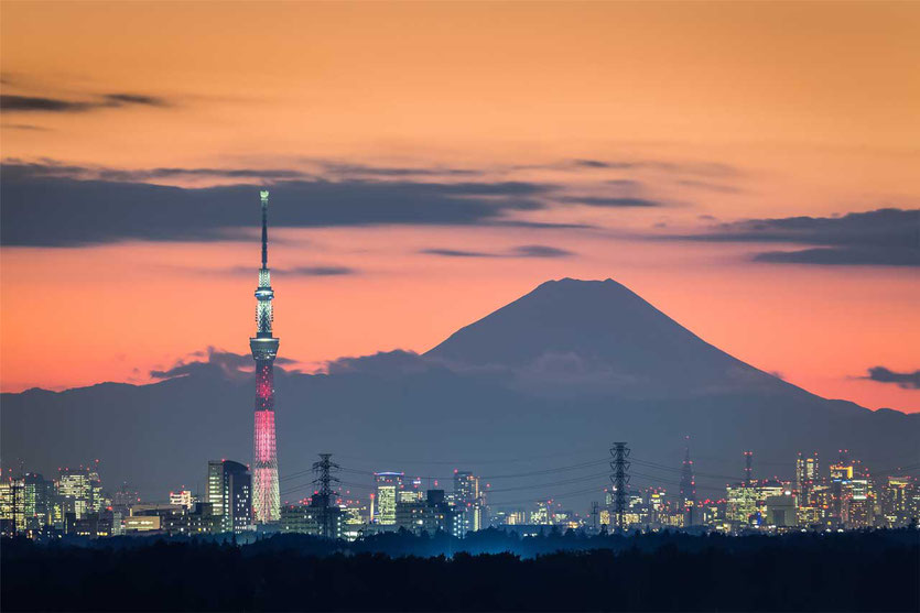 Tokyo Skytree und Mount Fuji