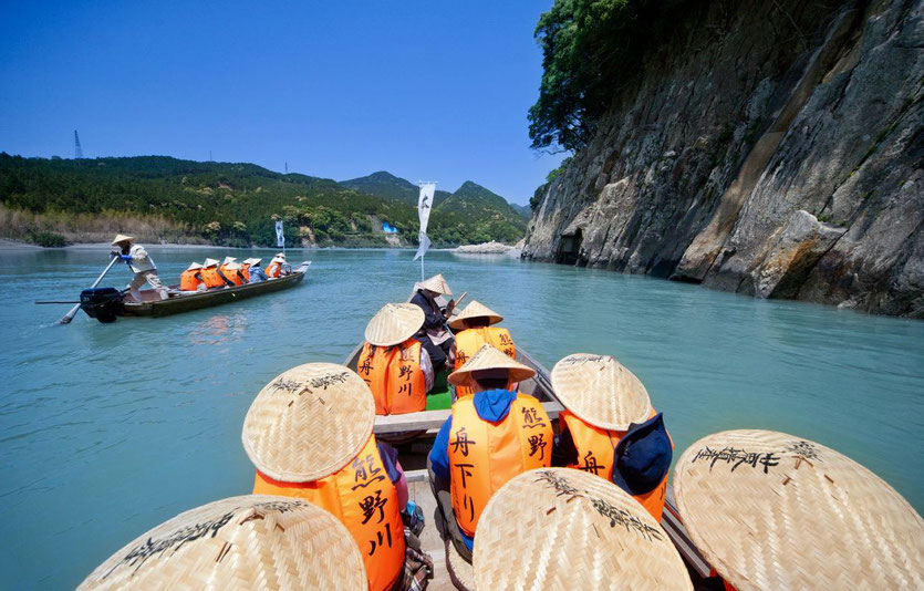 Japan Kumano Hongu Taisha Schrein Kumano Kodo Pilgerroute Bootstour Flussfahrt