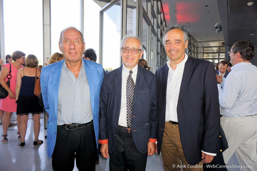 Max Lefrancq-Lumière, petit-fils de Louis Lumière, Maître J-L Bernard-Labarge et Michel Cros, de la Sté Lyonnaise des Inventeurs, lors du vernissage de l'expo, Lumière !  Le cinéma inventé - Musée des Confluences - Lyon - juin 2017 - Photo © Anik Couble