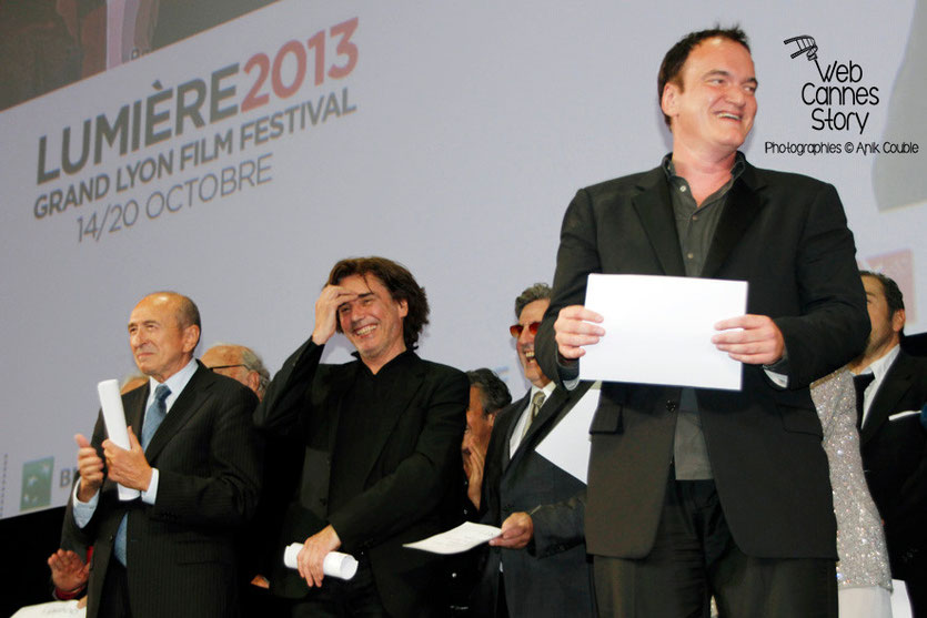  Quentin Tarantino, en compagnie de Daniel Auteuil, Jean-Michel Jarre et  Gérard Collomb - Festival Lumière - Lyon - Oct 2013 - Photo © Anik COUBLE 