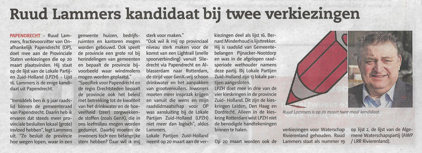 Artikel verschenen in het Papendrechts Nieuwsblad op woensdag 27 februari 2019