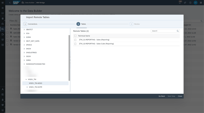 Datasphere Import remote table