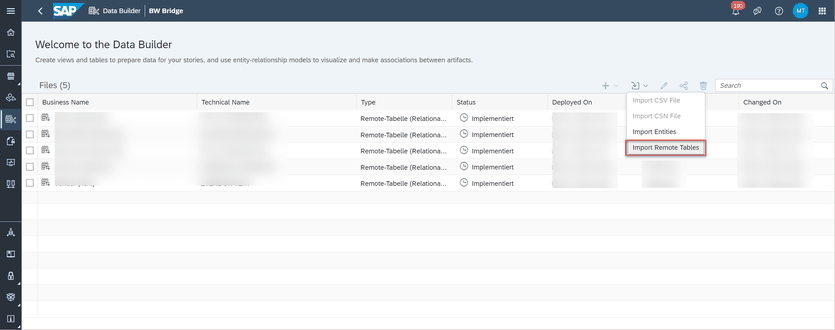 Data Warehouse Cloud Bridge Data Builder Import Remote Table