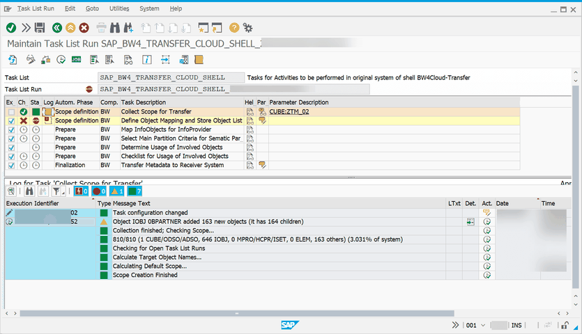 SAP BW Execute scope for transfer