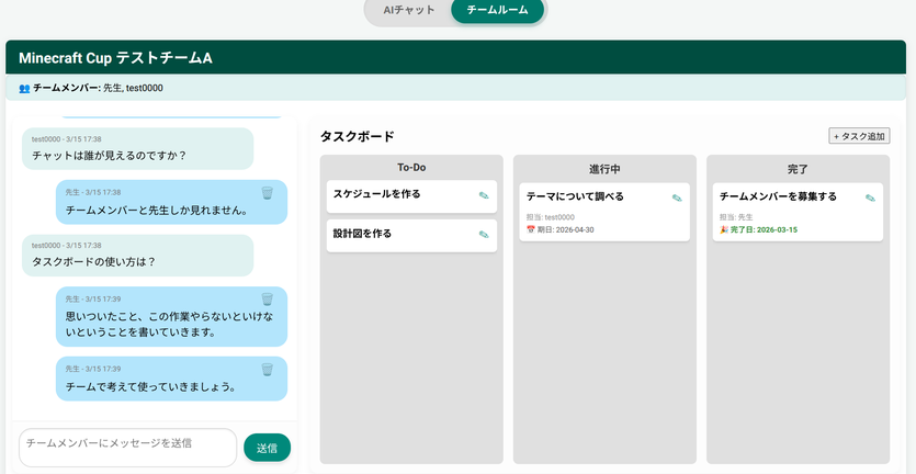 RAITOのチーム開発画面