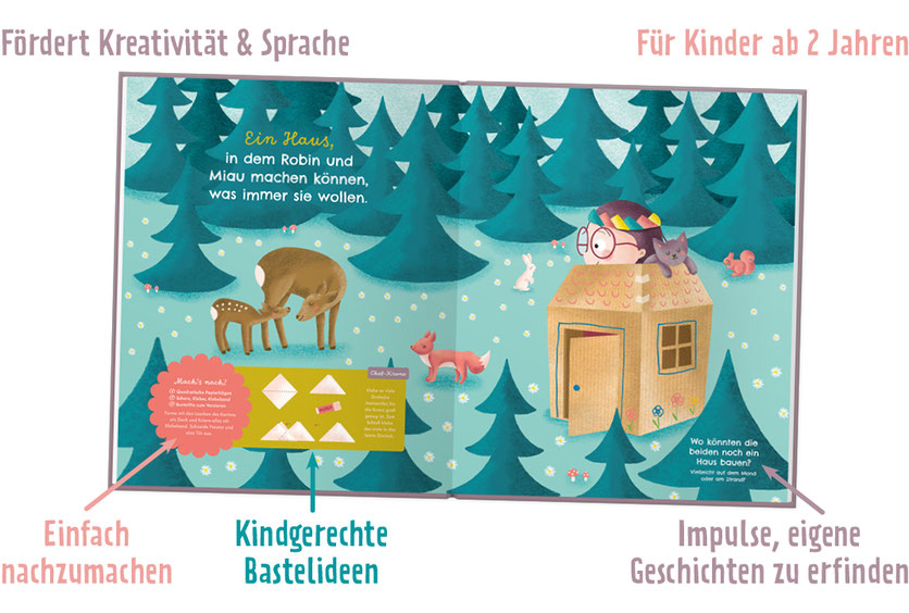 Fördert Kreativität & Sprache, für Kinder ab 2 Jahren, kindgerechte Bastelideen, einfach nachzumachen, Impulse, eigene Geschichten zu erfinden.