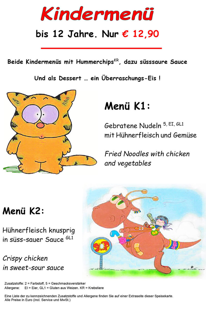 Speisekarte Kindermenüs