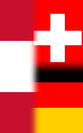 Schweizflagge, Österreichflagge und Deutschlandfallge als Symbol der Deutschen Sprache