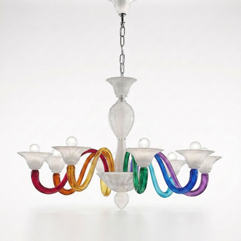 Lampadario Murano Miss Bellagio lavorato a mano con otto luci stile contemporaneo