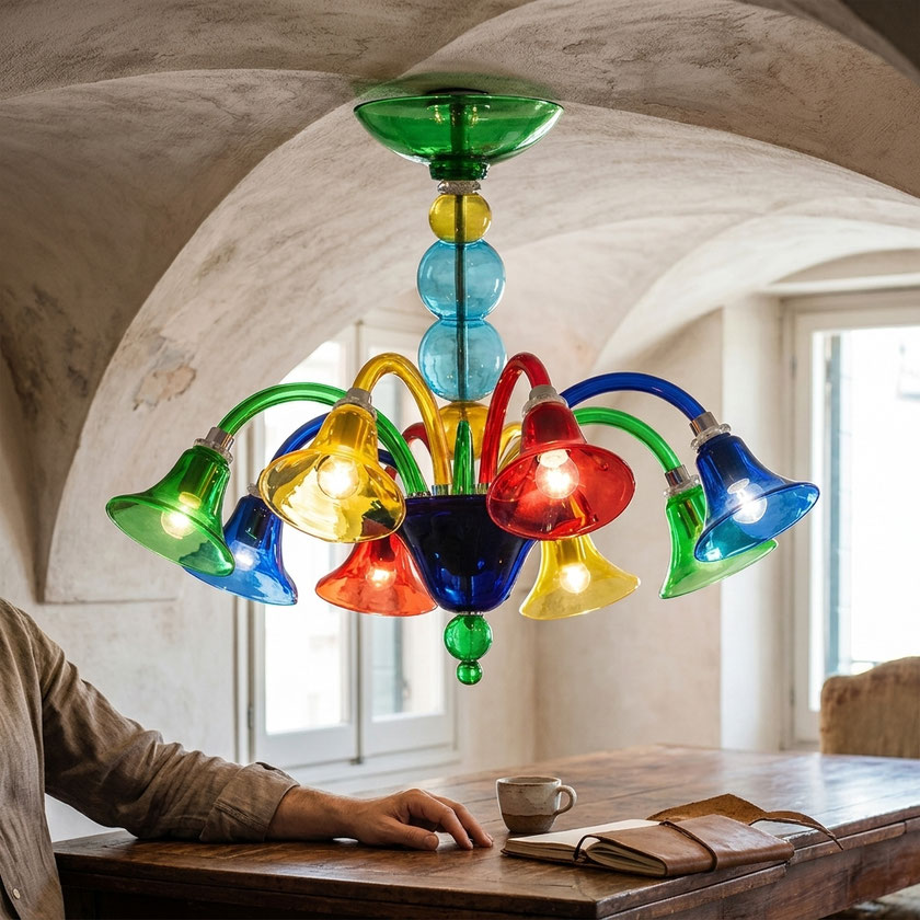 lampadario Murano Laurent moderno vetro soffiato design lineare