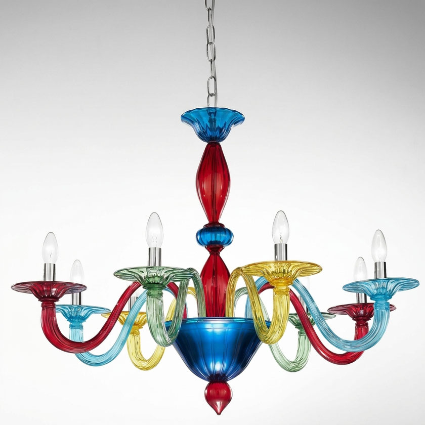 Lampadario Murano Morettina multicolore moderno in vetro di Murano