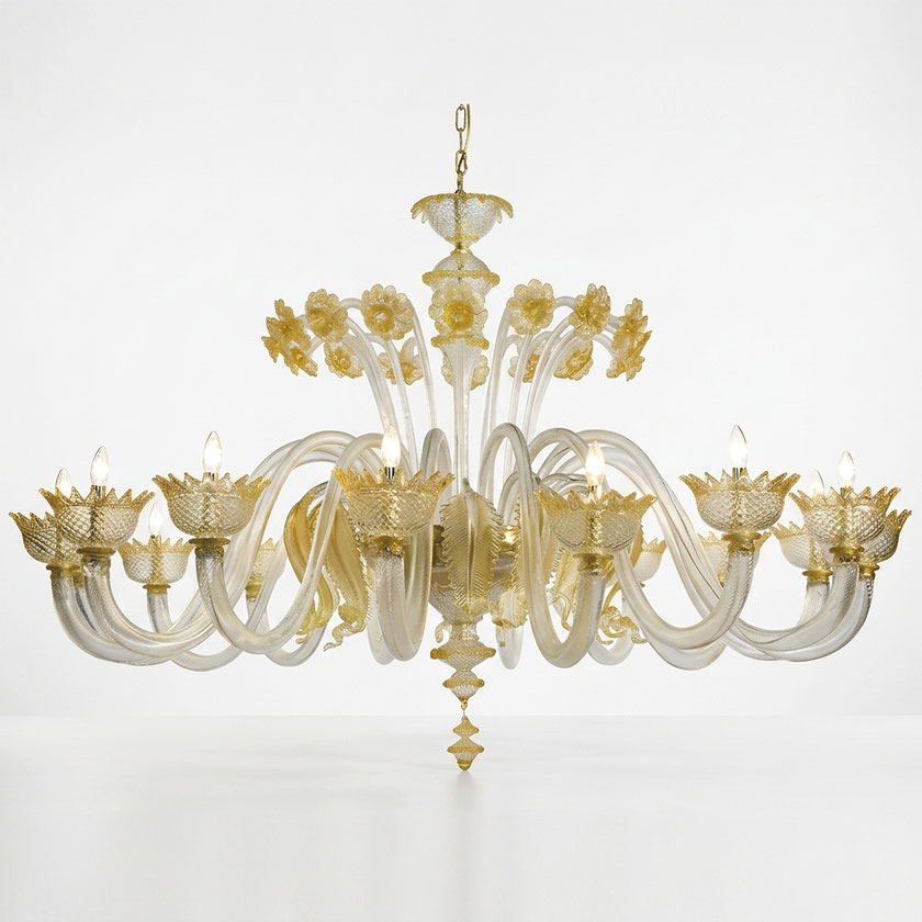 plafoniera in vetro di Murano Barchetta oro per salone elegante
