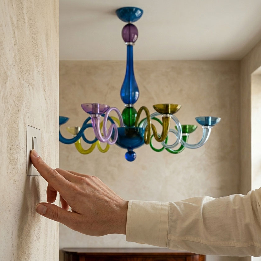 Lampadario Murano moderno multicolore Avem ambientato in prospettiva