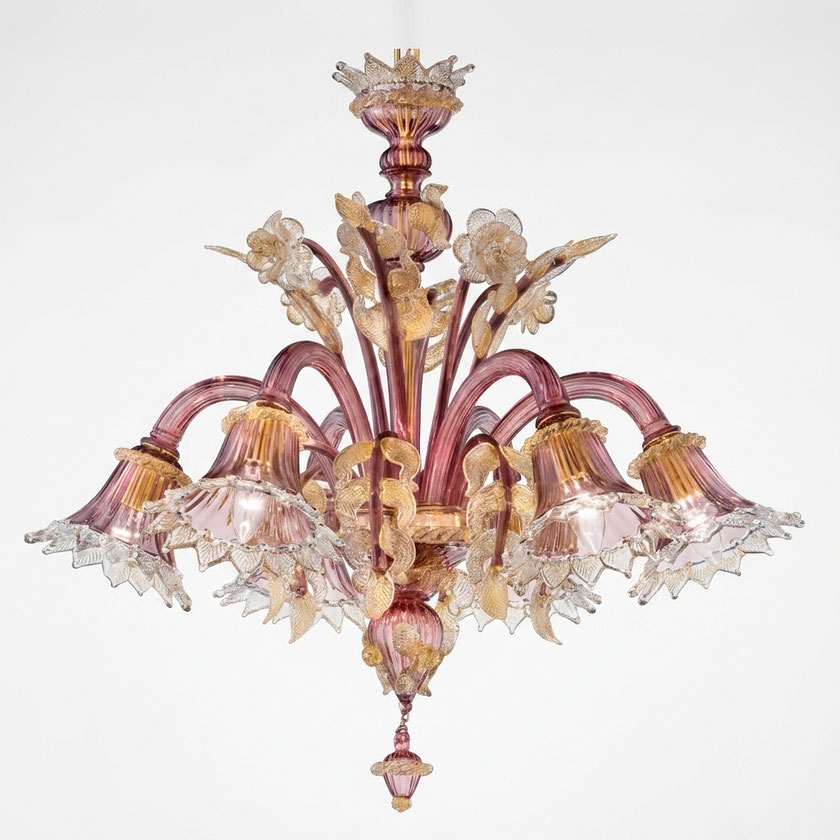 Lampadario Strauss oro in vetro di Murano lavorato a mano per soggiorno raffinato in stile veneziano