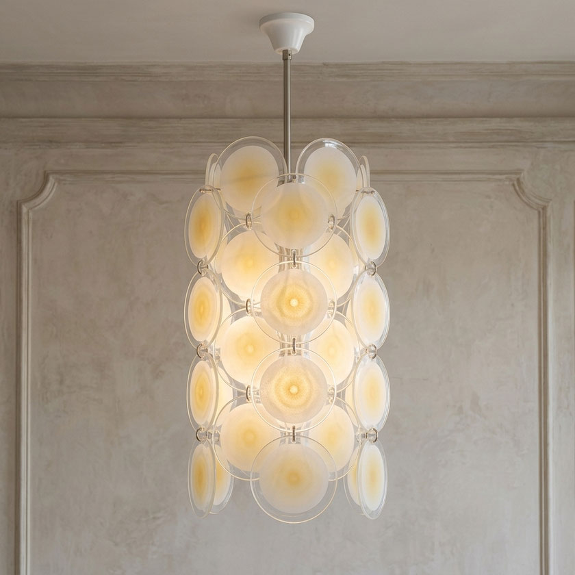 lampadario moderno Murano Halo design minimale con vetro bianco