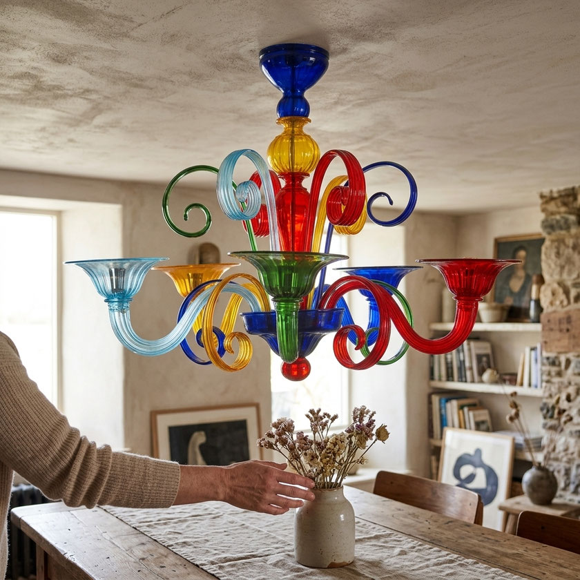 Arlecchino lampadario in vetro di Murano lavorato a mano personalizzabile per numero luci e colori