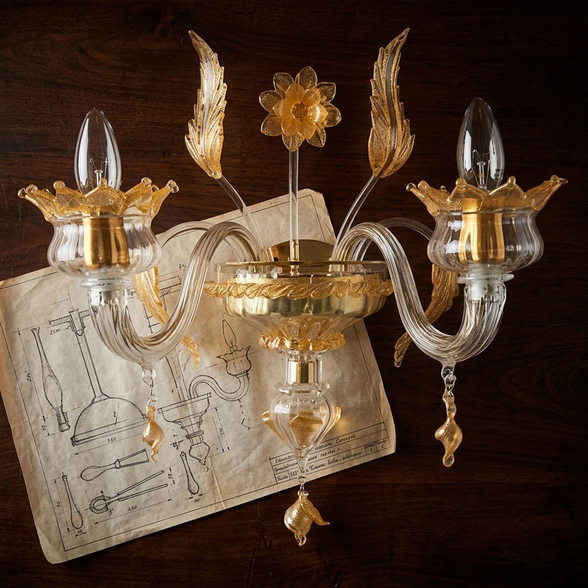 Applique veneziana Miss Puccini in vetro di Murano lavorato a mano per arredamento classico di lusso
