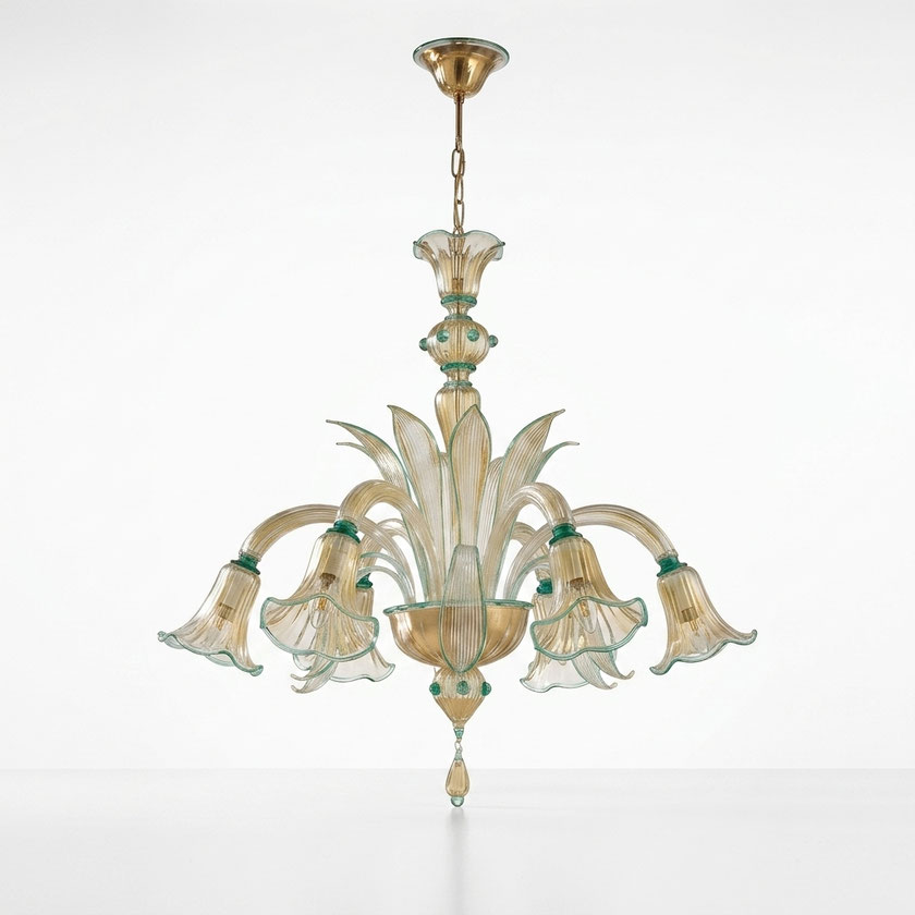 Lampadario Amanda in vetro di Murano lavorato a mano con bracci decorativi stile veneziano